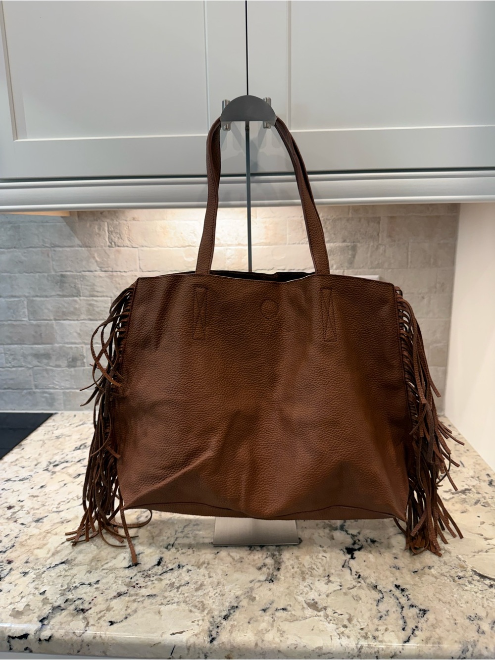 BP EUC Brown Fringe Faux Leather Tote
